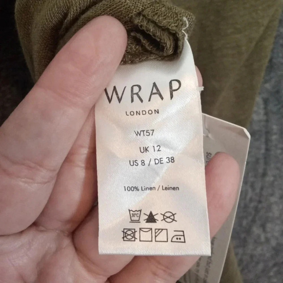 Wrap London Tunic blouse 100% linen olive green women's size 8 - Picture 8 of 10